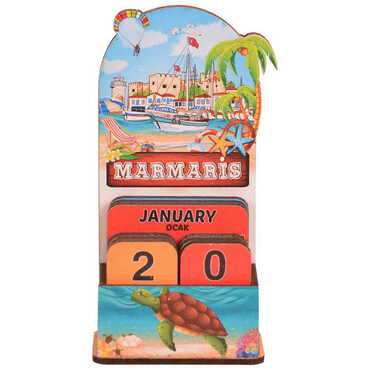 Marmaris Themed Wooden Table Calendar - Thumbnail