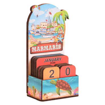 Marmaris Themed Wooden Table Calendar - Thumbnail