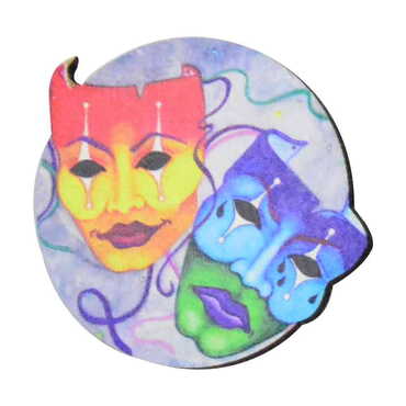 Myros - Maske Temalı Myros Ahşap Rozet