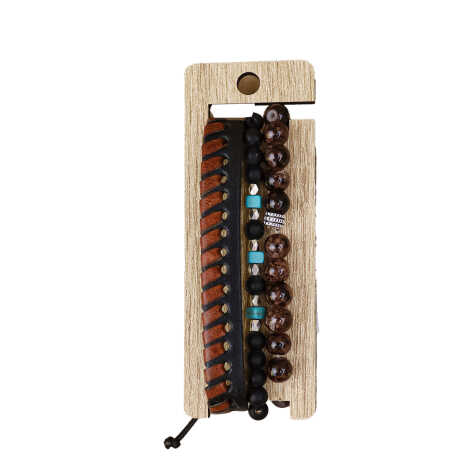 Men's Triple Leather Bracelet Set - 2