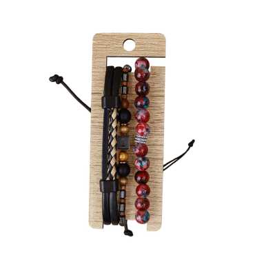 Men's Triple Leather Bracelet Set - 4