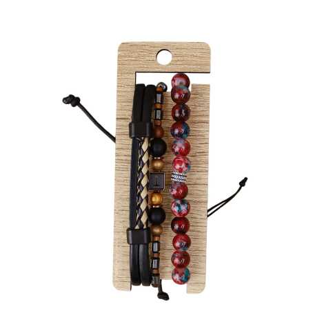 Men's Triple Leather Bracelet Set - 4
