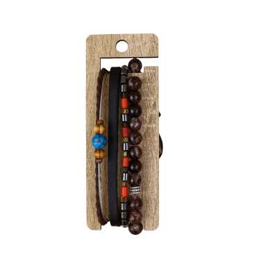 Men's Triple Leather Bracelet Set - 6