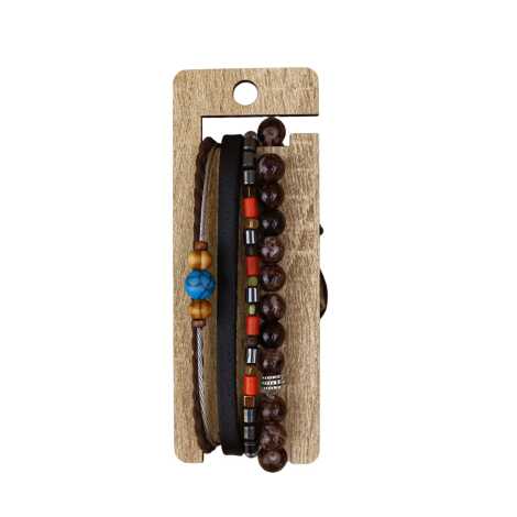 Men's Triple Leather Bracelet Set - 6