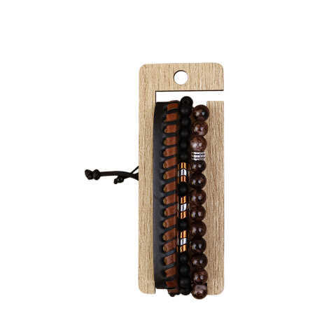 Men's Triple Leather Bracelet Set - 9