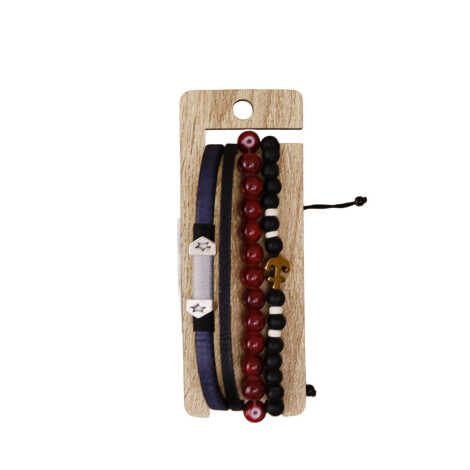 Men's Triple Leather Bracelet Set - 10