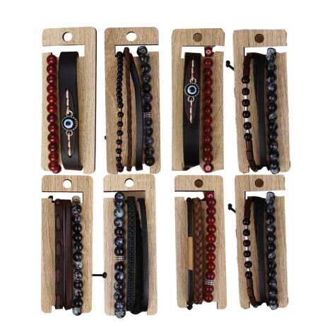Men's Two Piece Leather Bracelet Set - 1