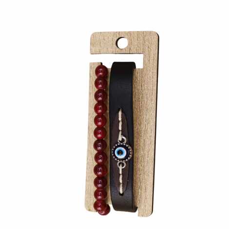 Men's Two Piece Leather Bracelet Set - 2