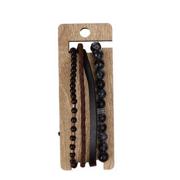Men's Two Piece Leather Bracelet Set - 3