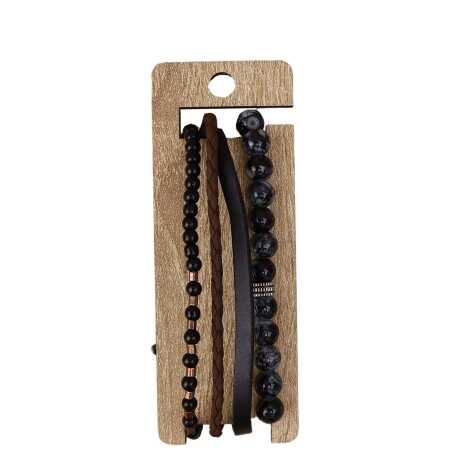 Men's Two Piece Leather Bracelet Set - 3