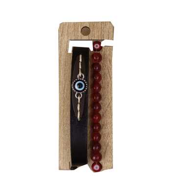 Men's Two Piece Leather Bracelet Set - 4
