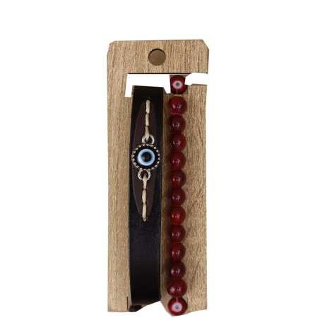 Men's Two Piece Leather Bracelet Set - 4
