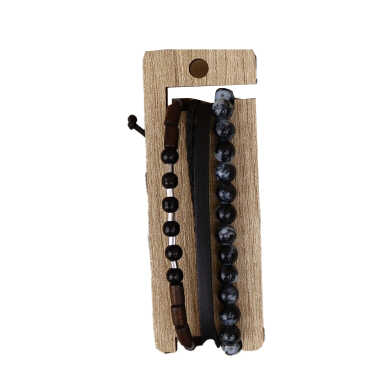 Men's Two Piece Leather Bracelet Set - 5