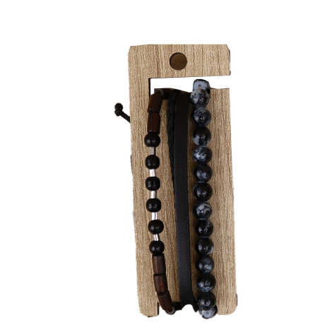 Men's Two Piece Leather Bracelet Set - 5