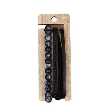 Men's Two Piece Leather Bracelet Set - 7