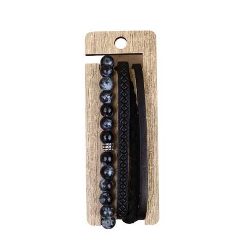 Men's Two Piece Leather Bracelet Set - 7