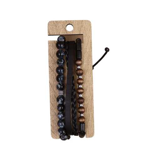 Men's Two Piece Leather Bracelet Set - 8