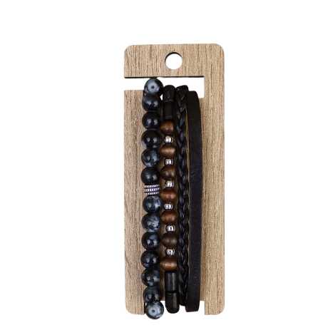 Men's Two Piece Leather Bracelet Set - 10