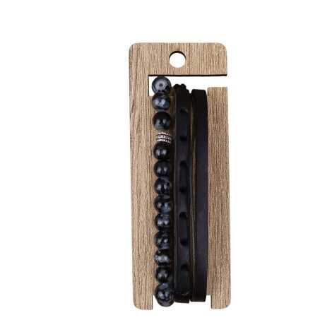 Men's Two Piece Leather Bracelet Set - 11