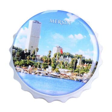 Mersin Themed Round Cap Shaped Magnetic Bottle Opener 63x15 mm