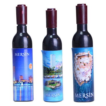Mersin Themed Bottle Shaped Metal Wine Bottle Corkscrew Opener-Magnetic 115x25x25 mm - 3