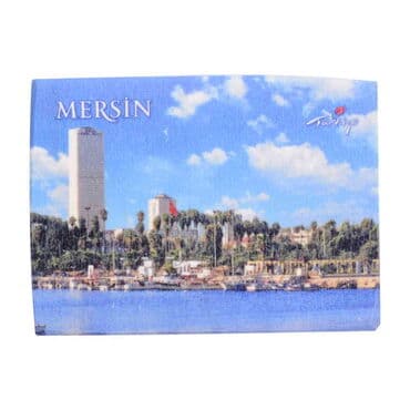 Mersin Themed Wooden Uv Printed  Souvenir Fridge Magnet 93x68 mm