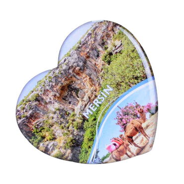 Mersin Themed Epoxy Dome Heart Souvenir Fridge Magnet 65x60 mm - Thumbnail