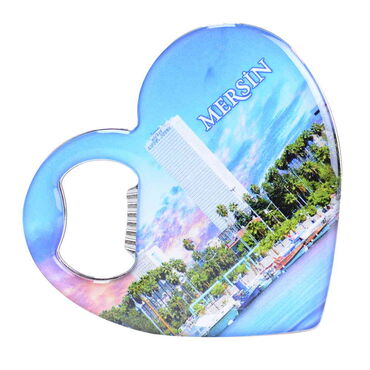 Mersin Themed Heart Shaped Metal Magnetic Bottle Opener 85x76 mm - Thumbnail