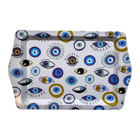 Wholesale Evil Eye Themed Mini Metal Tray (25*16 Cm) Double Sided Printed - 12