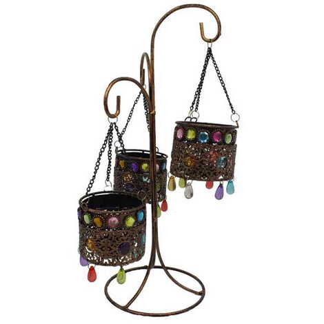 Metal Crystal Handed Double Triple Candle Holder - 1
