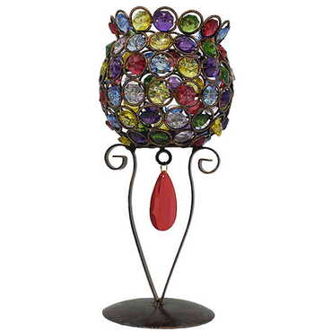 Myros - Metal Crystal Single Ruby ​​Lampshade Candle Holder