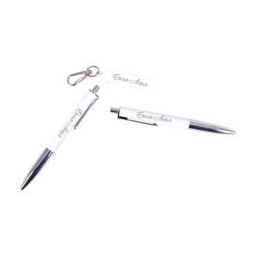 Metal White Swiss Army Knife Keychain Pen Set - Thumbnail