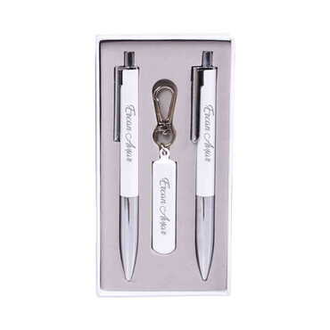 Metal White Swiss Army Knife Keychain Pen Set - Thumbnail