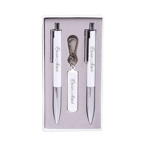 Metal White Swiss Army Knife Keychain Pen Set