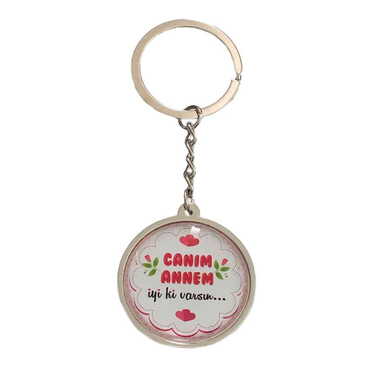 Mom Themed Metal Double Face Round Keychain 40x95 mm - Myros