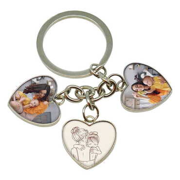 Myros - Mom Themed Metal Keychain With 3 Charms - Heart 40x85 mm