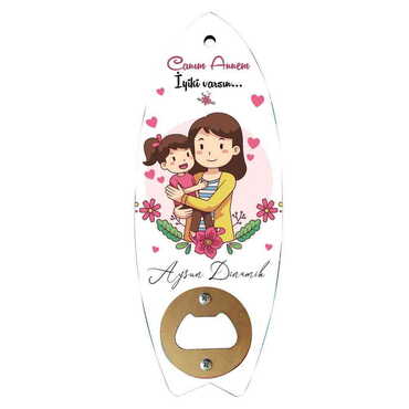 Myros - Mom Themed Surf Board Shaped Printed MDF Wooden Bottle Opener 185x72 mm