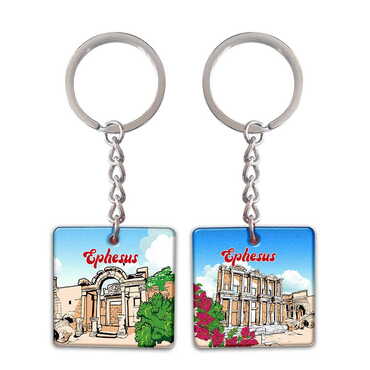 Myros - Museum Themed Customised Uv Printed Plastic Base Round Keyring 40x108 mm