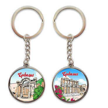 Myros - Museum Themed Metal Double Face Round Keychain 40x95 mm