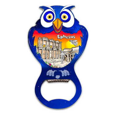 Museum Themed Owl Shaped Metal Magnetic Bottle Opener 88x47 mm - Thumbnail