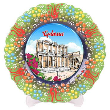Museum Themed Turkish Ceramic Plate With Epoxy 12 Cm - 1