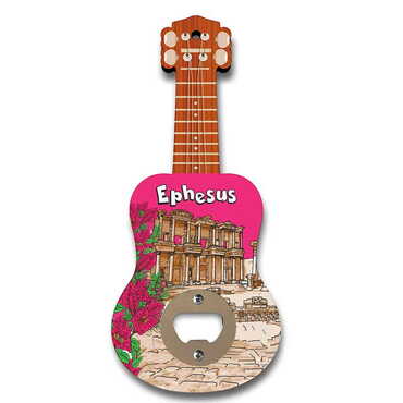 Museum Themed Guitar Shaped Printed MDF Wooden Bottle Opener 200x89 mm