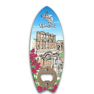 Myros - Müze Temalı Myros Ahşap Sörf Tahtası Açacak Magnet 185x72 mm