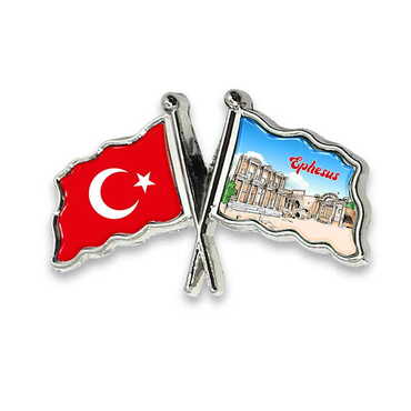 Müze Temalı Myros Çift Bayrak Rozet 35x20 mm - Thumbnail