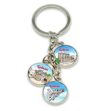Museum Themed Metal Keychain With 3 Charms - Round 40x90 mm