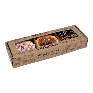 Turkis Ceramic Relief Bowl Set of 3 pcs 7.5Cm - 01