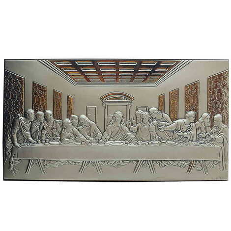 Mystical Supper Silver Plaque And Wooden Back Icon 120x230 mm