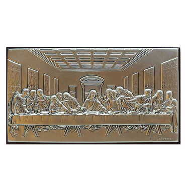 Myros - Mystical Supper Silver Plaque And Wooden Back Icon 50x90 mm