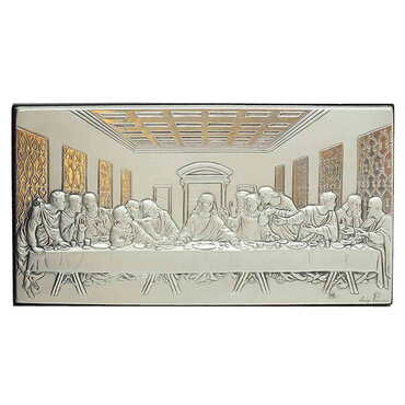 Myros - Mystical Supper Silver Plaque And Wooden Back Icon 70x120 mm