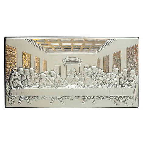 Mystical Supper Silver Plaque And Wooden Back Icon 70x120 mm